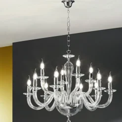 Viadurini Lighting Klassische Kronleuchter-Klassischer Kronleuchter mit 12 Lichtern aus transparentem Glas Made in Italy - Rapallo