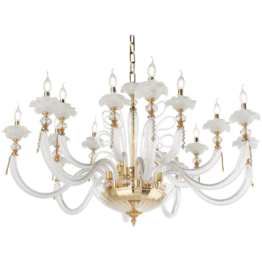 Viadurini Lighting Klassische Kronleuchter-Klassischer Kronleuchter 16 Lichter Geblasenes Glas Blumendetails - Bluminda