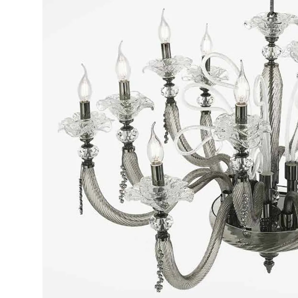 Viadurini Lighting Klassische Kronleuchter-Klassischer Kronleuchter 16 Lichter Geblasenes Glas Blumendetails - Bluminda