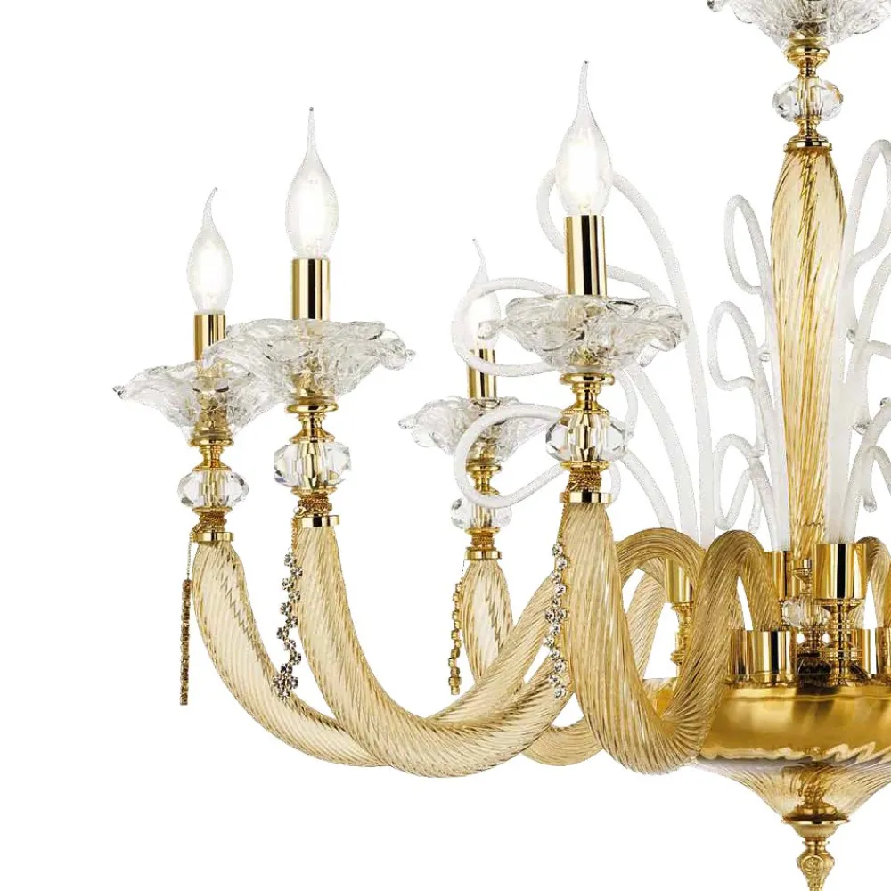 Viadurini Lighting Klassische Kronleuchter-Klassischer Kronleuchter 16 Lichter Geblasenes Glas Blumendetails - Bluminda