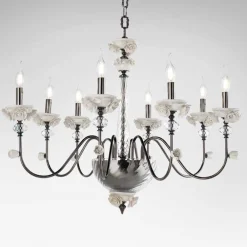 Viadurini Lighting Klassische Kronleuchter-Klassischer Kronleuchter mit 8 Lichtern aus Porzellan und luxuriösem mundgeblasenem Glas - Eteria