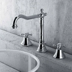 Viadurini Taps Waschbeckenarmaturen-Klassischer 3-Loch-Mischer für Waschbecken aus Messing Made in Italy - Lisca