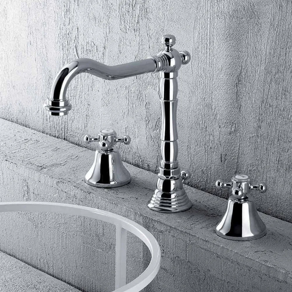 Viadurini Taps Waschbeckenarmaturen-Klassischer 3-Loch-Mischer für Waschbecken aus Messing Made in Italy - Lisca