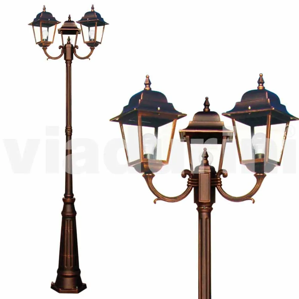 Viadurini Lighting Gartenlampion-Klassischer Outdoor-Laternenpfahl mit drei Lichtern, hergestellt in Italien, Aquilina
