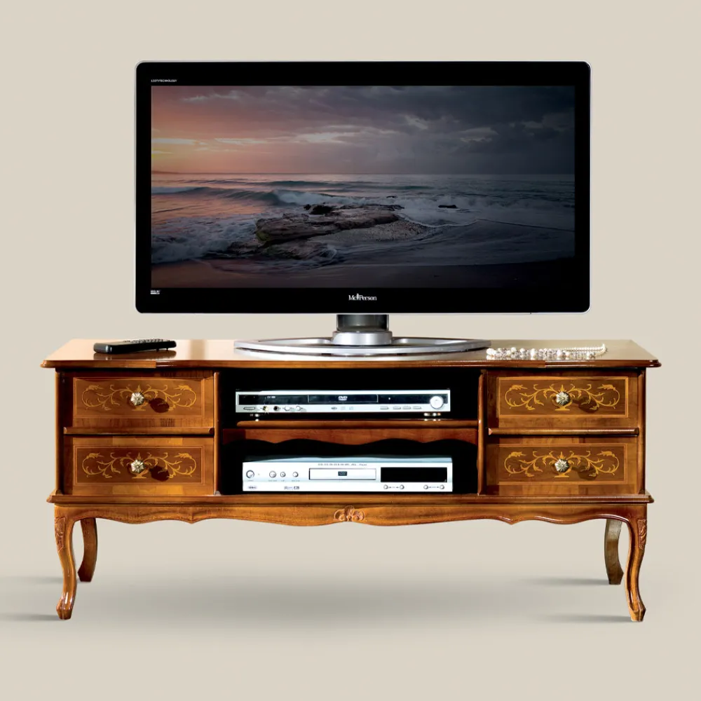 Viadurini Classic Tv-Möbel-Klassischer TV-Ständer aus Walnussholz 4 Schubladen Made in Italy - Prince