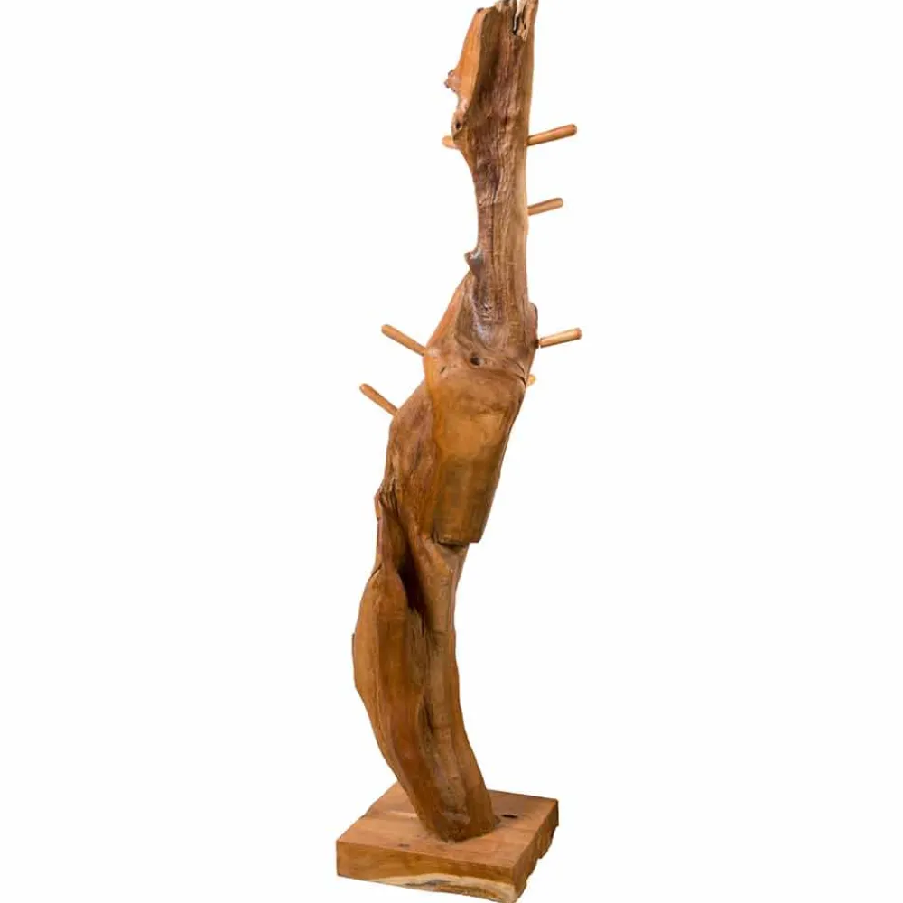 Viadurini Bathroom Garderobenständer|Badetuchhalter-Kleiderständer mit Struktur und Haken aus massivem Teakholz - Tanne