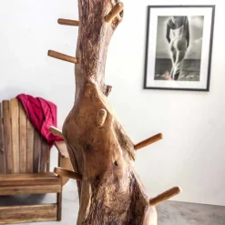 Viadurini Bathroom Garderobenständer|Badetuchhalter-Kleiderständer mit Struktur und Haken aus massivem Teakholz - Tanne