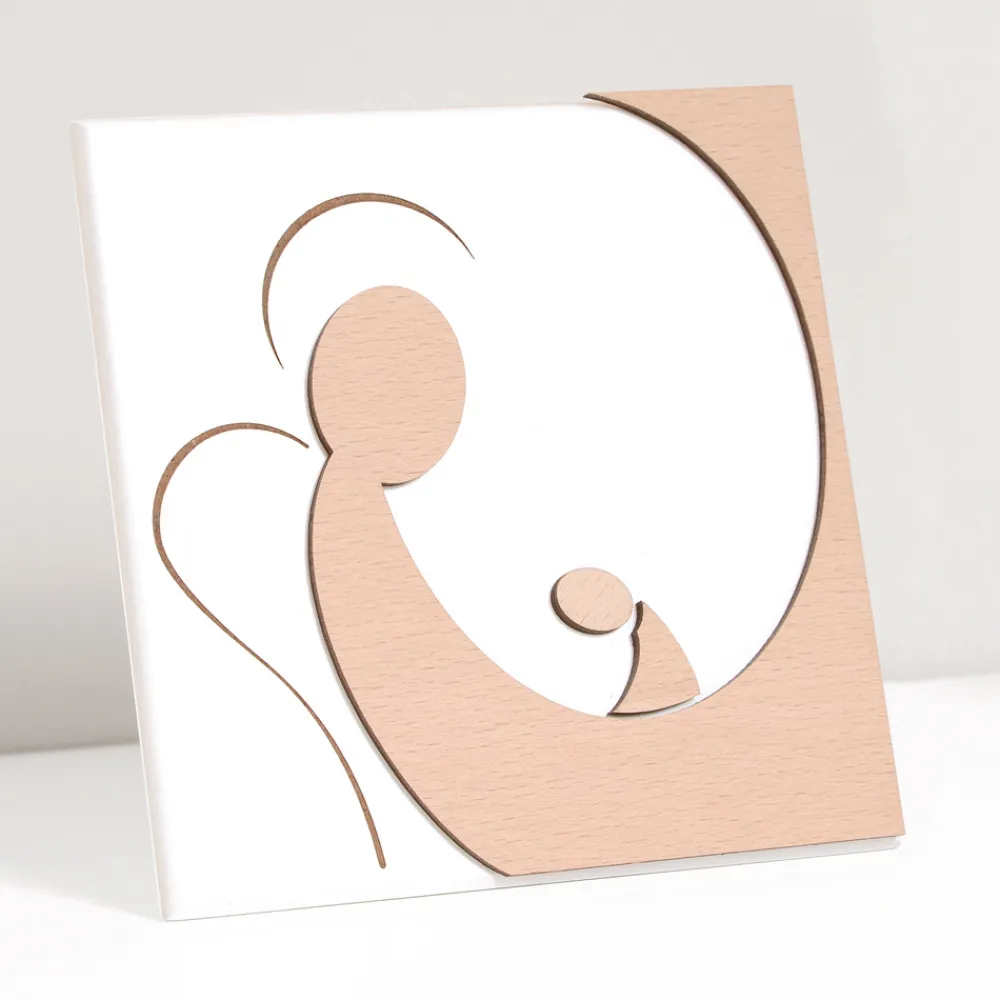 Viadurini Decor Religiöse Bilder-Kleines Bild mit der Darstellung des Mutterengels mit Lasergravur, hergestellt in Italien – Augustina