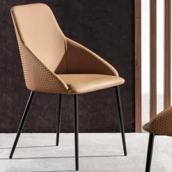 Viadurini Living Moderne Stühle-Öko-Ledersessel mit verzierter Rückenlehne und schwarzer Metallbasis, 2 Stück - Nima