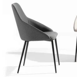 Viadurini Living Moderne Stühle-Öko-Ledersessel mit verzierter Rückenlehne und schwarzer Metallbasis, 2 Stück - Nima