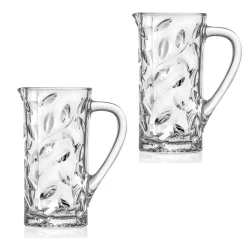Viadurini Kitchen Italienisches Kristallgeschirr-Ökologischer Kristallkrug mit Blattdekor in 2 Stück - Magnolio