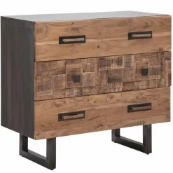 Viadurini Living Kommoden-Kommode aus Akazienholz und Eisen mit 3 Schubladen in modernem Design - Emerald