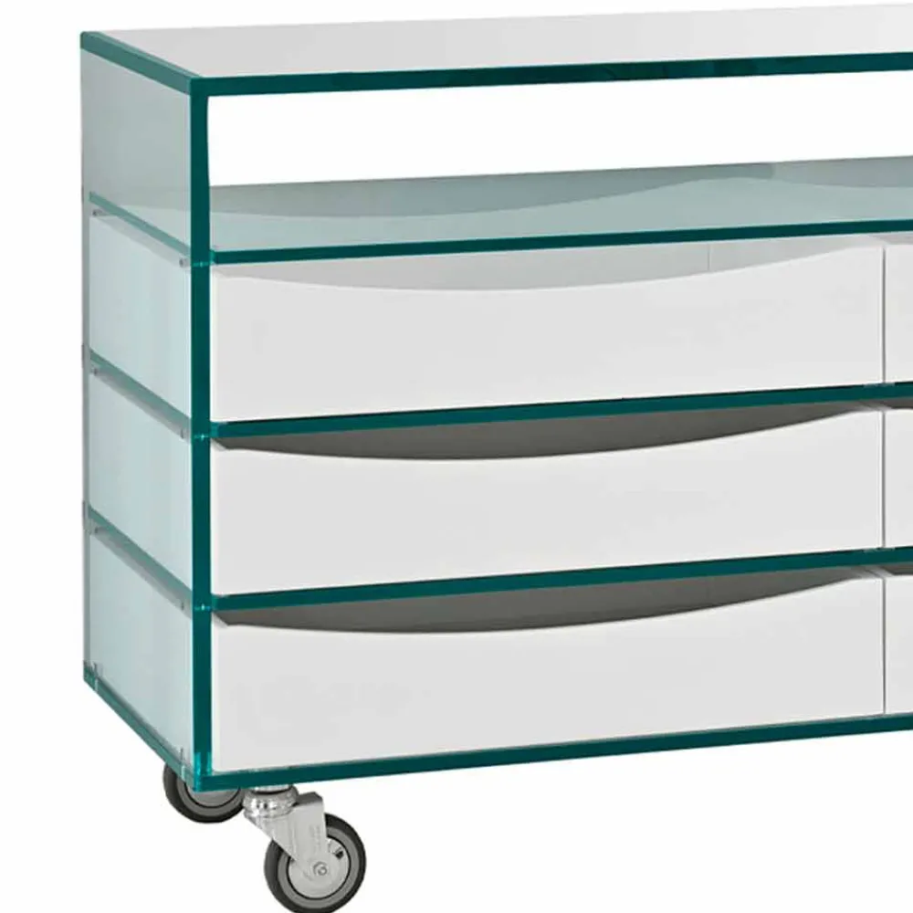 Viadurini Night Design Kommoden-Kommode aus extraklarem Glas mit sechs Schubladen aus weißem Holz Made in Italy - Ganzo