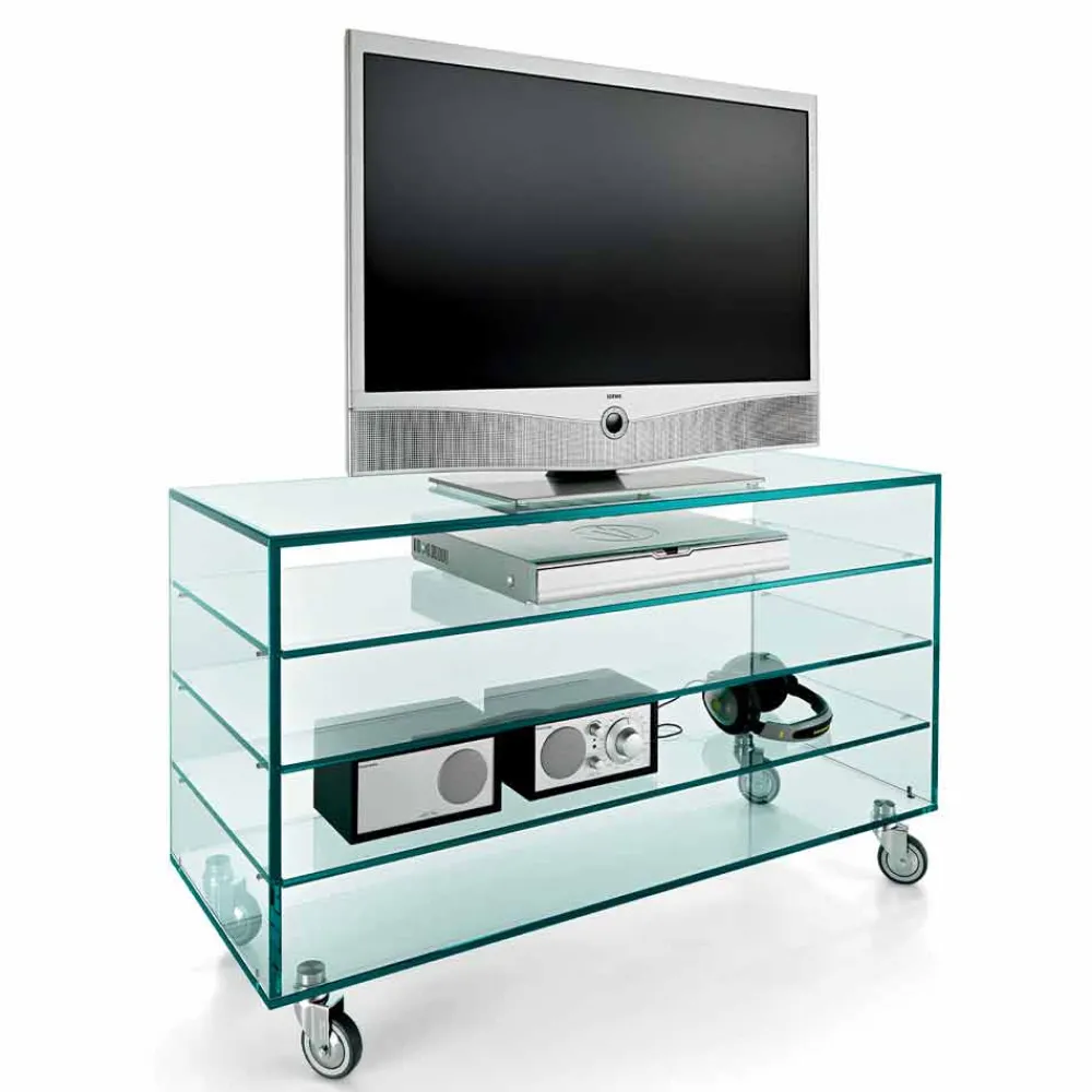 Viadurini Night Design Kommoden-Kommode aus extraklarem Glas mit sechs Schubladen aus weißem Holz Made in Italy - Ganzo