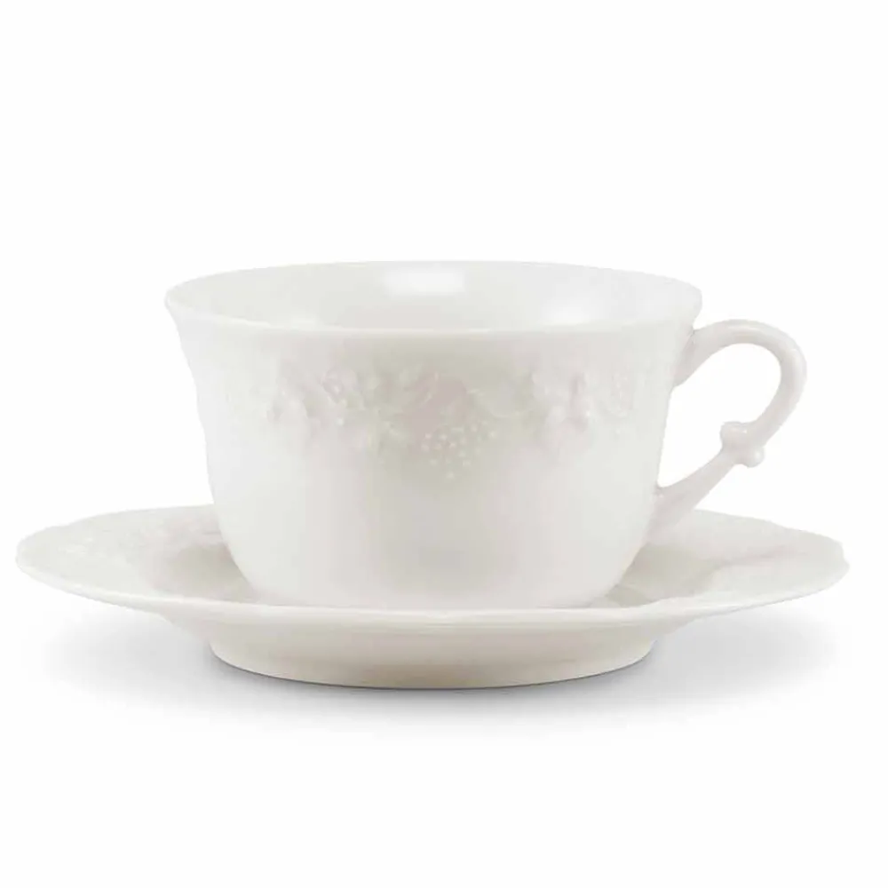 Viadurini Kitchen Tee Set Und Kaffee Set-Kompletter Frühstücksservice 22 Stück aus weißem Porzellan - Gimignano