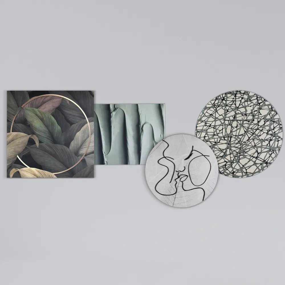 Viadurini Decor Abstrakte Bilder-Komposition aus 4 Tafeln mit der Stilisierung des Kusses Made in Italy – Kanna