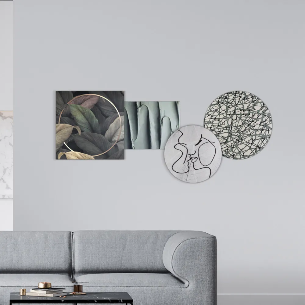 Viadurini Decor Abstrakte Bilder-Komposition aus 4 Tafeln mit der Stilisierung des Kusses Made in Italy – Kanna