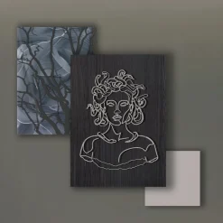 Viadurini Decor Abstrakte Bilder-Komposition aus 3 Tafeln mit der Stilisierung der Medusa, hergestellt in Italien – Ichika