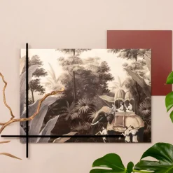 Viadurini Decor Blumen Bilder-Komposition aus Holzgemälden mit Elefantendruck, hergestellt in Italien – Patagonien