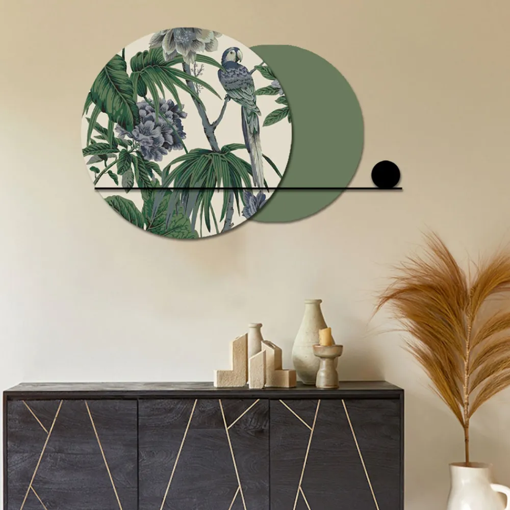 Viadurini Decor Blumen Bilder-Komposition aus Holzgemälden mit tropischem Druck, hergestellt in Italien – Jamaika