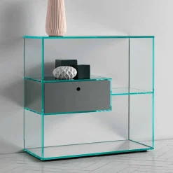 Viadurini Living Konsolentisch Flur-Konsole für Wandeingang aus extra klarem Glas mit lackierter Schublade - Linzy