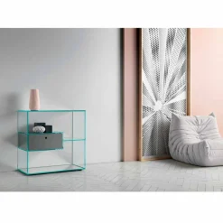 Viadurini Living Konsolentisch Flur-Konsole für Wandeingang aus extra klarem Glas mit lackierter Schublade - Linzy