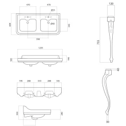 Viadurini Bathroom Keramikwaschbecken-Konsolenwaschtisch aus weißer Keramik mit Doppelwaschbecken L 125 cm - Wollie