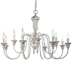 Ferroluce Vintage Kronleuchter-Kronleuchter 12 Lichter Artisan handbemalte Keramik und Messing - Sanremo