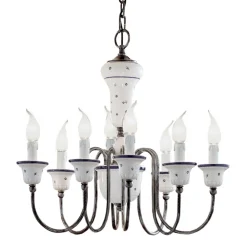 Ferroluce Vintage Kronleuchter-Kronleuchter 8 Lichter Artisan handbemalte Keramik und Messing - Sanremo