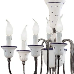 Ferroluce Vintage Kronleuchter-Kronleuchter 8 Lichter Artisan handbemalte Keramik und Messing - Sanremo