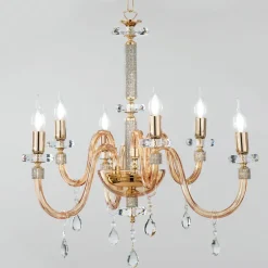 Viadurini Lighting Klassische Kronleuchter-Kronleuchter 6 Lichter Klassisches italienisches Glas Handgefertigt Bernstein - Similo