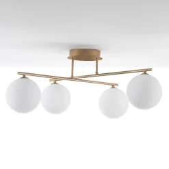 Viadurini Living Moderne Kronleuchter-Kronleuchter aus metallischem Goldmetall und 4 weißen Glaskugeln - Venedig