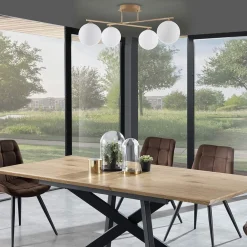 Viadurini Living Moderne Kronleuchter-Kronleuchter aus metallischem Goldmetall und 4 weißen Glaskugeln - Venedig