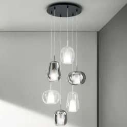 Viadurini Lighting Moderne Kronleuchter-Kronleuchter mit 6 Diffusoren aus geräuchertem und transparentem Glas Made in Italy - Trilly