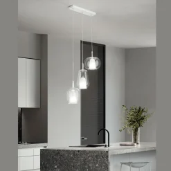 Viadurini Lighting Moderne Kronleuchter-Kronleuchter mit 3 Diffusoren aus transparentem mundgeblasenem Glas Made in Italy - Trilly