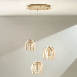 Viadurini Lighting Moderne Kronleuchter-Kronleuchter mit 3 LED-Leuchten aus lackiertem Metall und optionalem Glas – Zeder