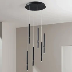 Viadurini Lighting Moderne Kronleuchter-Kronleuchter mit 6 LED-Leuchten aus lackiertem Metall und verstellbaren Kabeln – Lärche