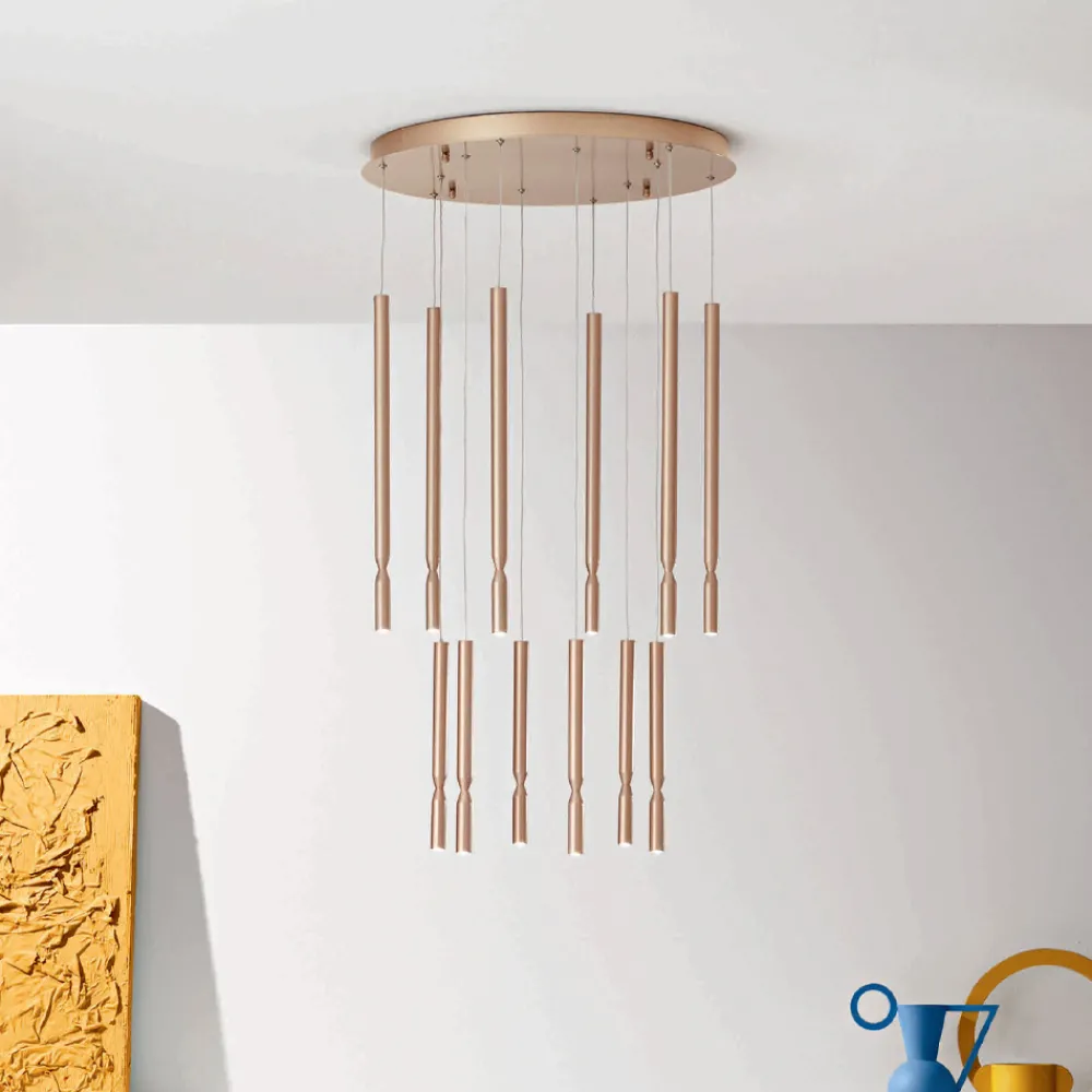 Viadurini Lighting Moderne Kronleuchter-Kronleuchter mit 12 LED-Leuchten aus lackiertem Metall und verstellbaren Kabeln – Lärche