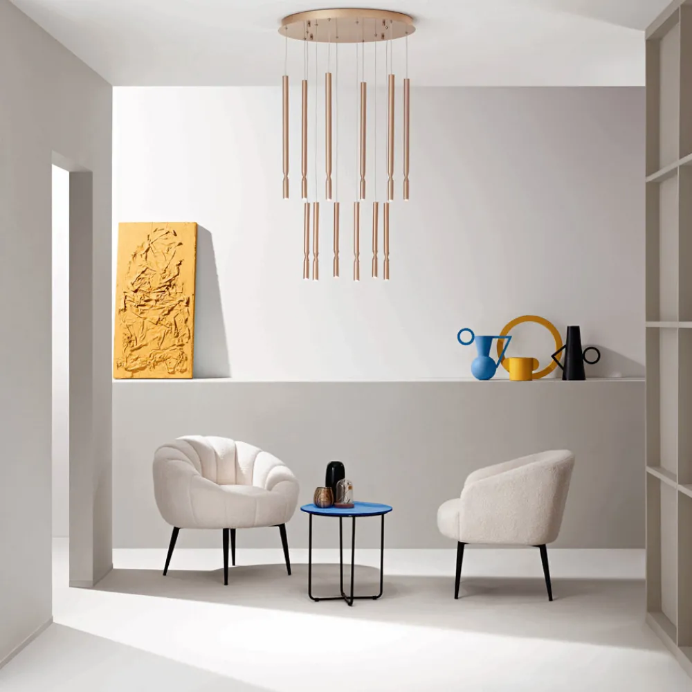 Viadurini Lighting Moderne Kronleuchter-Kronleuchter mit 12 LED-Leuchten aus lackiertem Metall und verstellbaren Kabeln – Lärche