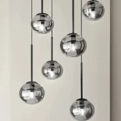 Viadurini Lighting Moderne Kronleuchter-Kronleuchter mit 6 LEDs aus schwarz lackiertem Metall und geblasenem Glas – Ailanto