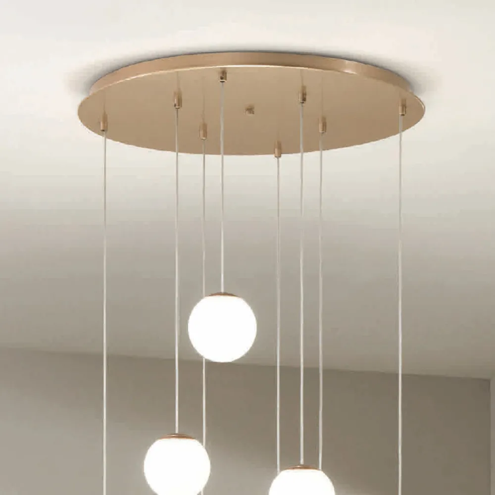 Viadurini Lighting Moderne Kronleuchter-Kronleuchter mit 8 LEDs, optional mit farbigem Glas abgedeckt und Sockel aus Metall – Buche