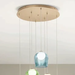 Viadurini Lighting Moderne Kronleuchter-Kronleuchter mit 8 LEDs, optional mit farbigem Glas abgedeckt und Sockel aus Metall – Buche