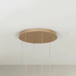 Viadurini Lighting Moderne Kronleuchter-Kronleuchter mit 6 LEDs und rundem Sockel aus goldlackiertem Metall – Hainbuche