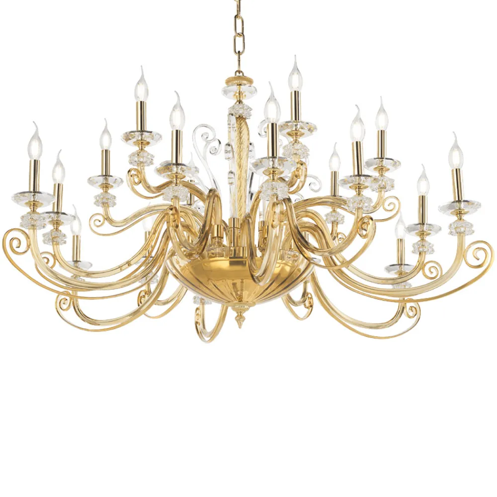 Viadurini Lighting Klassische Kronleuchter-Kronleuchter mit 18 Lichtern aus mundgeblasenem Glas und klassischem Luxuskristall - Cassea