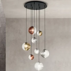 Viadurini Lighting Moderne Kronleuchter-Kronleuchter mit 8 Lichtern aus mundgeblasenem Glas in Form einer Kugel Made in Italy - Prilla