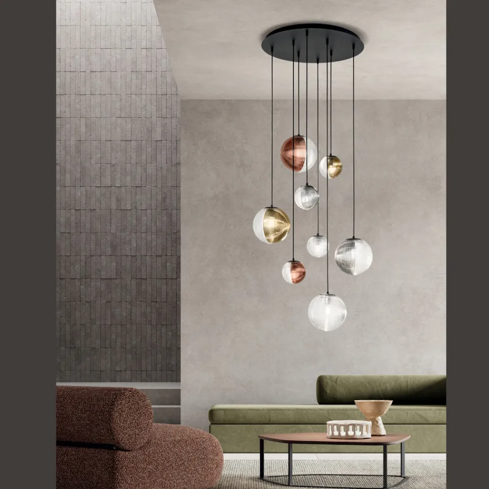 Viadurini Lighting Moderne Kronleuchter-Kronleuchter mit 8 Lichtern aus mundgeblasenem Glas in Form einer Kugel Made in Italy - Prilla