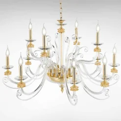 Viadurini Lighting Klassische Kronleuchter-Kronleuchter mit 12 Lichtern aus mundgeblasenem Glas und klassischem Luxuskristall - Cassea