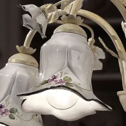 Ferroluce Vintage Kronleuchter-Kronleuchter mit 5 Lichtern aus Metall und handverzierter Keramik und Rosen - Pisa