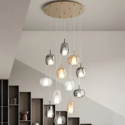 Viadurini Lighting Moderne Kronleuchter-Kronleuchter mit 12 Lichtern aus Glas und transparentem Draht Made in Italy - Trilly