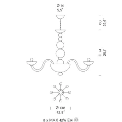 Viadurini Lighting Klassische Kronleuchter-Kronleuchter mit 8 Lichtern aus venezianischem Glas und Metall Made in Italy - Foscarino